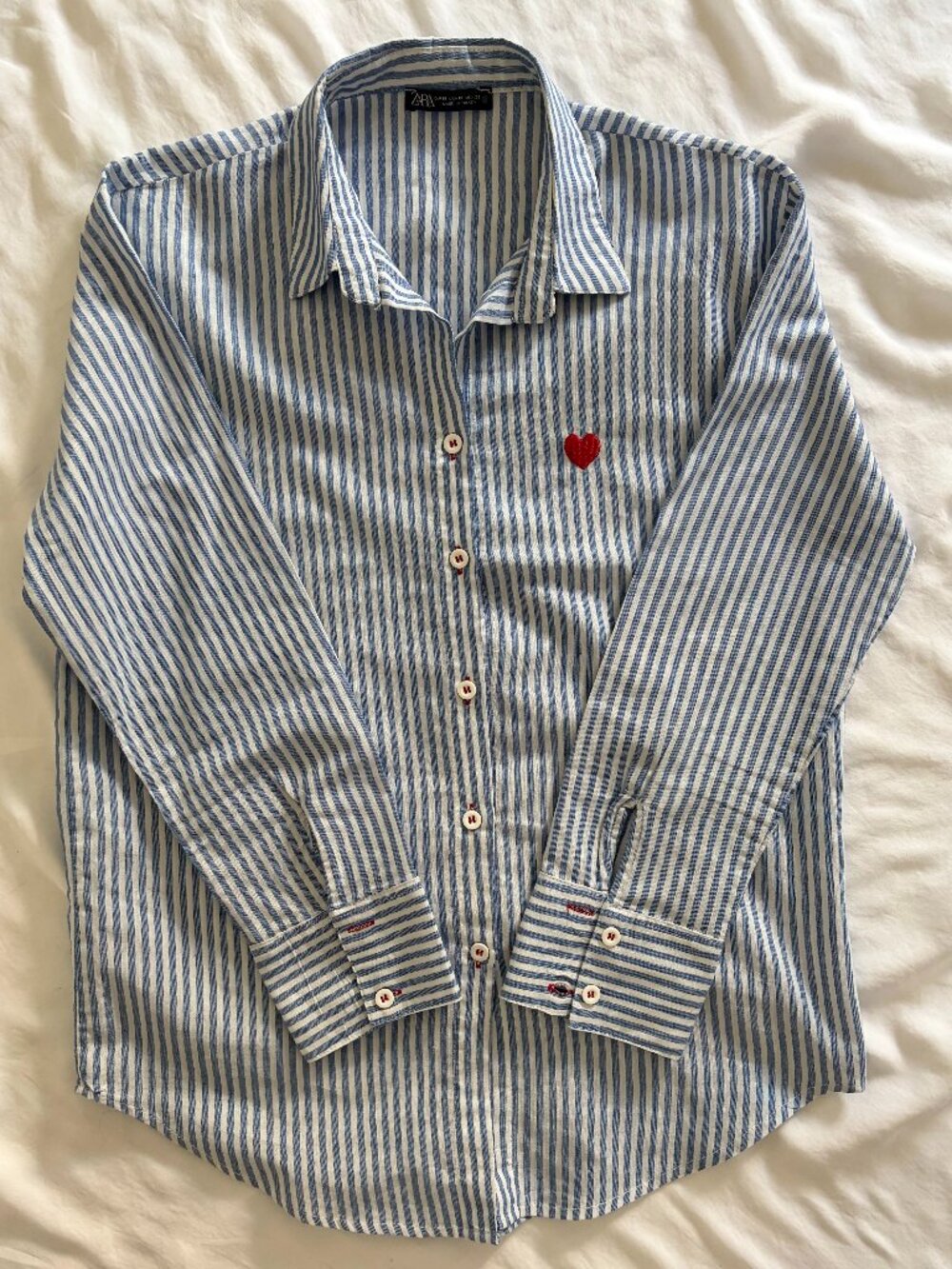 NWOT Zara Blue Striped Button Down Shirt Size Medium